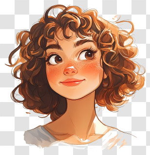 Summer Portrait - Curly-haired Girl With Freckles Transparent PNG