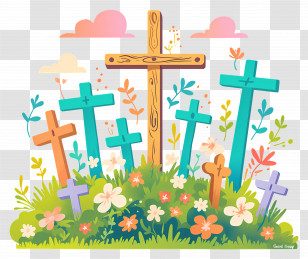 Good Friday - Colorful Crosses In A Peaceful Cemetery Transparent PNG