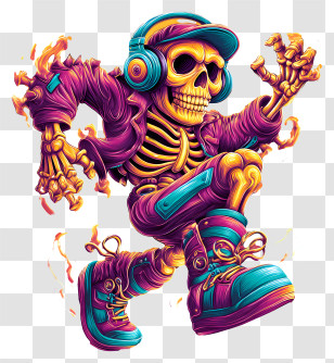 Vibrant Halloween - Neon Skeleton DJ Dancer Transparent PNG