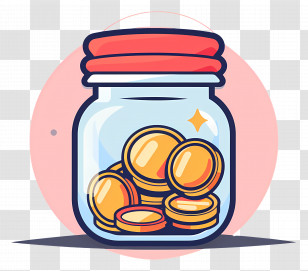 Money Jar - Money Jar With Golden Coins In Cartoon Style Transparent PNG