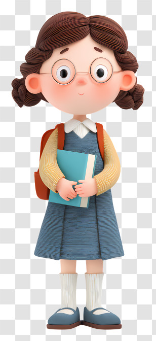 Elementary School Girl - Girl With Glasses Holding A Book Transparent PNG