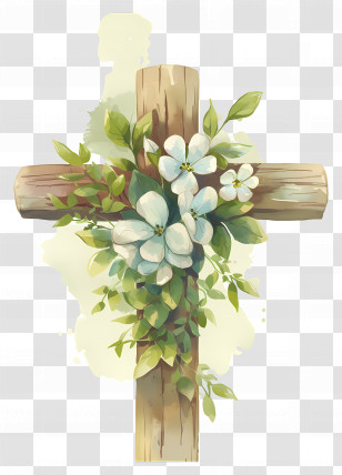Christian Cross - Wooden Cross With Flowers Transparent PNG