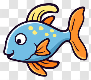 Cartoon Fish - Cartoon Blue Fish With Orange Fins Transparent PNG