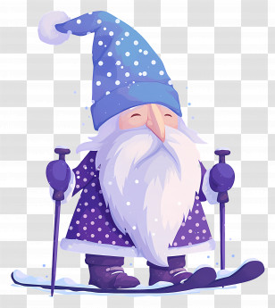 Winter Gnome - Cartoon Gnome Skiing In Winter Scene Transparent PNG
