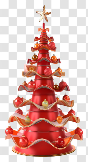 Christmas Tree - Red Christmas Tree With Ornaments Transparent PNG