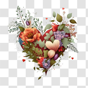 Heart And Flowers
 - Heart-Shaped Floral Art Illustration Transparent PNG