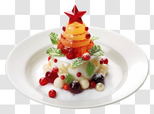 Christmas Dish - Christmas Dessert With Fruit And Cream Transparent PNG