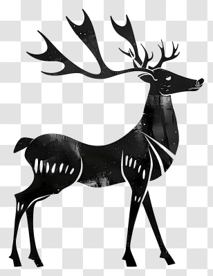Reindeer - Deer Silhouette With Artistic Antlers Transparent PNG