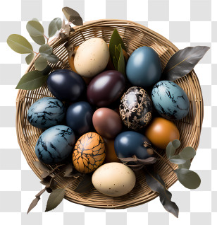 Easter Eggs In Basket - Decorated Easter Eggs In A Basket Transparent PNG