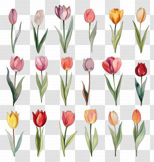 Tulips - Watercolor Tulips Collection In Various Colors Transparent PNG