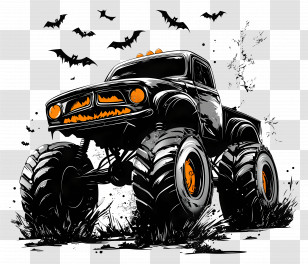 Halloween Monster Truck - Halloween Monster Truck With Creepy Bats Transparent PNG