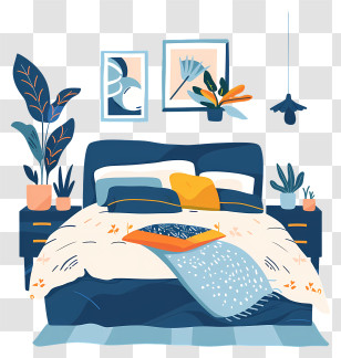 Bed Room - Cozy Bedroom With Plants And Decorations Transparent PNG
