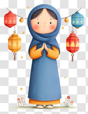 Islamic New Year - Girl With Colorful Lanterns Illustration Transparent PNG