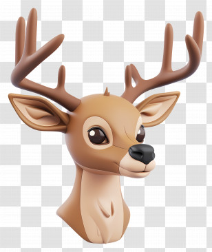 Deer - 3D Deer Head Illustration With Antlers Transparent PNG
