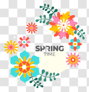 Floral Design - Colorful Spring Flowers Wreath Transparent PNG