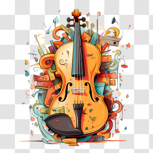 Violin Day - Artistic Violin Illustration With Musical Elements Transparent PNG