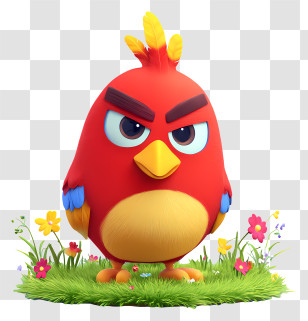 Colorful Bird - Angry Red Bird On Grass Transparent PNG