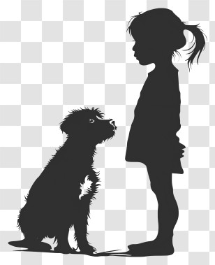 Dog Silhouette - Silhouette Of Girl And Dog Interaction Transparent PNG