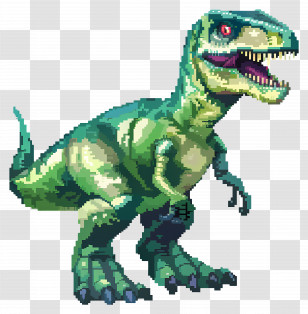 Pixel Dinosaur - Pixelated Green Dinosaur In Retro Style Transparent PNG