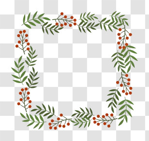 Framed Design - Square Botanical Frame With Leaves And Red Berries Transparent PNG