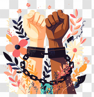 Human Rights Day - Fists Breaking Shackles Surrounded By Flowers Transparent PNG