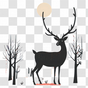 Reindeer - Deer Silhouette In Forest Transparent PNG