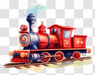 Train - Colorful Retro Steam Train On Railway Tracks Transparent PNG