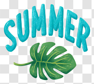 Summer Logo - Turquoise Summer Lettering With Leaf Transparent PNG