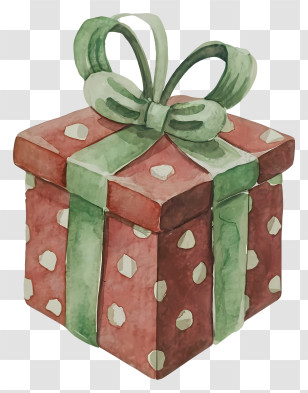 Watercolor Painting - Polka-Dotted Holiday Gift Box Transparent PNG