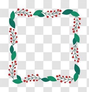 Leaf Frame - Green Leaves And Red Berries Decorative Frame Transparent PNG