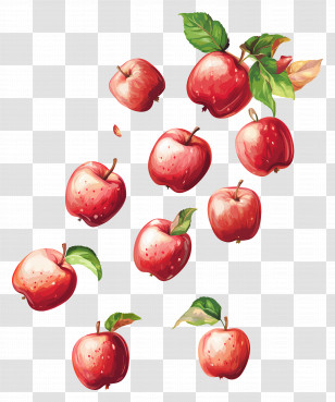 Falling Apples - Cluster Of Red Apples With Leaves Transparent PNG
