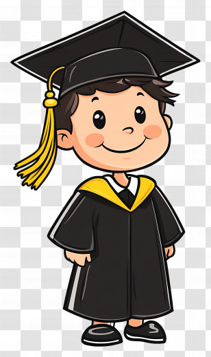 Child Student - Cartoon Of Little Graduate With Cap And Gown Transparent PNG