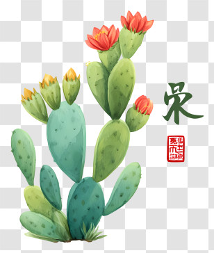 Cactus Ink Painting - Cactus With Flowers Illustration Transparent PNG