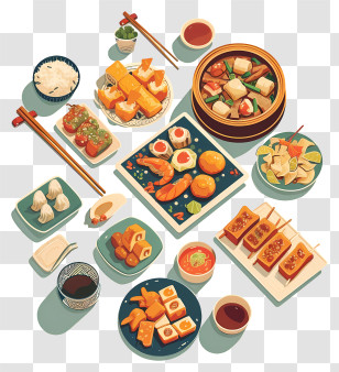 Chinese Food - Colorful Dim Sum Dishes Illustration Transparent PNG