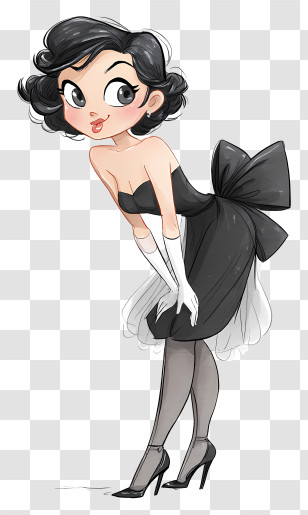 Vintage Cartoon Woman - Retro Chic Woman In Black Dress Transparent PNG