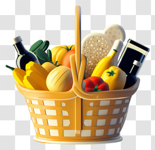 Basket Of Food - Basket Filled With Fresh Fruits, Vegetables, And Grocery Essentials Transparent PNG