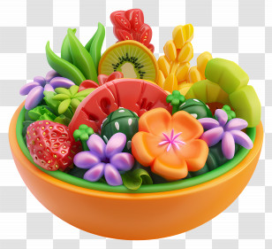 Fresh Salad - Decorative Fruit And Flower Bowl Transparent PNG