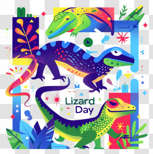 World Lizard Day - Colorful Lizards Illustration Transparent PNG