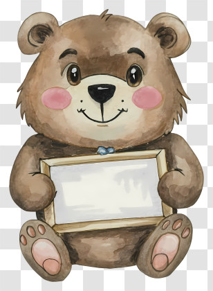 Cartoon - Cute Bear Holding A Blank Sign Board Transparent PNG