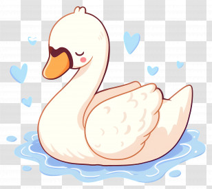 Swan Swimming - Cute Swan With Hearts In Water Transparent PNG