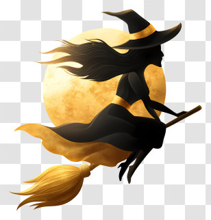 Witch Silhouette - Silhouette Witch Flying Across Moon Transparent PNG