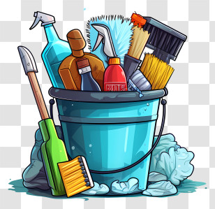 Cleaning Tools - Cleaning Supplies In A Blue Bucket Transparent PNG