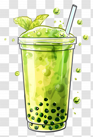Matcha Bubble Tea - Green Bubble Tea With Straw Transparent PNG