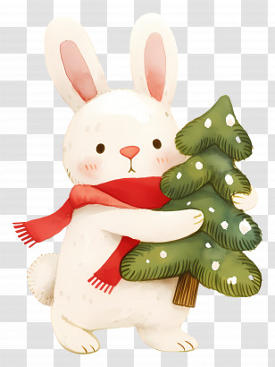 Christmas Rabbit - Cute Bunny With Christmas Tree Illustration Transparent PNG