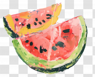 Oil Painting - Artistic Watermelon Slice Illustration Transparent PNG