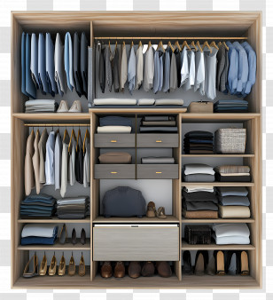 Closet Top View - Neatly Organized Closet With Clothes Transparent PNG
