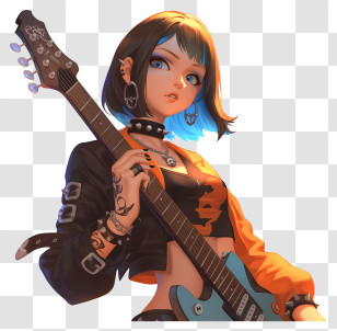 Animated Rocker Girl - Punk Girl With Guitar Transparent PNG