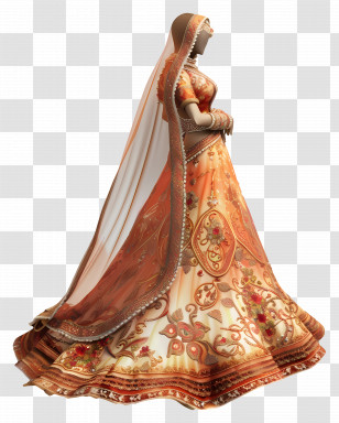 Indian Wedding Dress - Traditional Orange Wedding Dress Design Transparent PNG