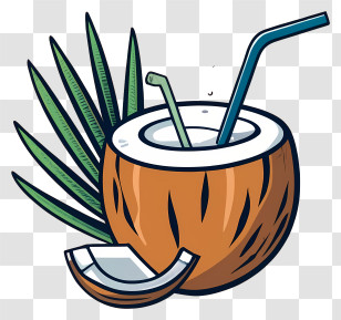 With Coconut Water - Refreshing Coconut Drink With Straw Transparent PNG