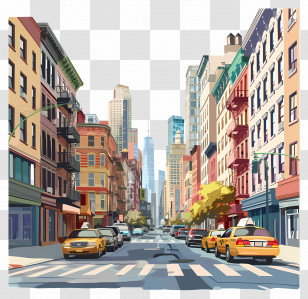 City Street - Urban City Street With Cars Transparent PNG